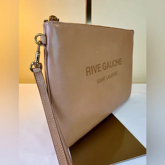 Saint Laurent Rive Gauche Zip Clutch Calfskin Camel NWOT COA - Picture 4 of 14